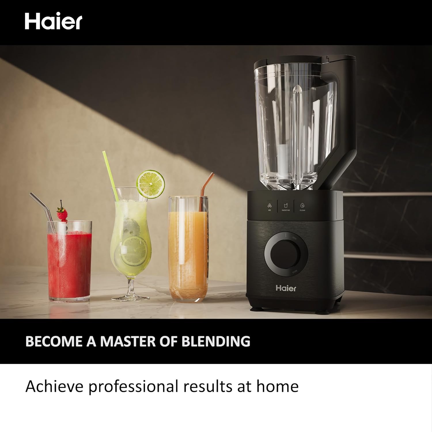 Haier Blender, I-Master Series 5 with 5 Variable Speeds, Ice Crusher, Smoothie Maker, Auto Clean, 1.7L Glass Jug, 0.6L Personal Jug, 1200W, On App, Black [HBL5B2 S5]-1