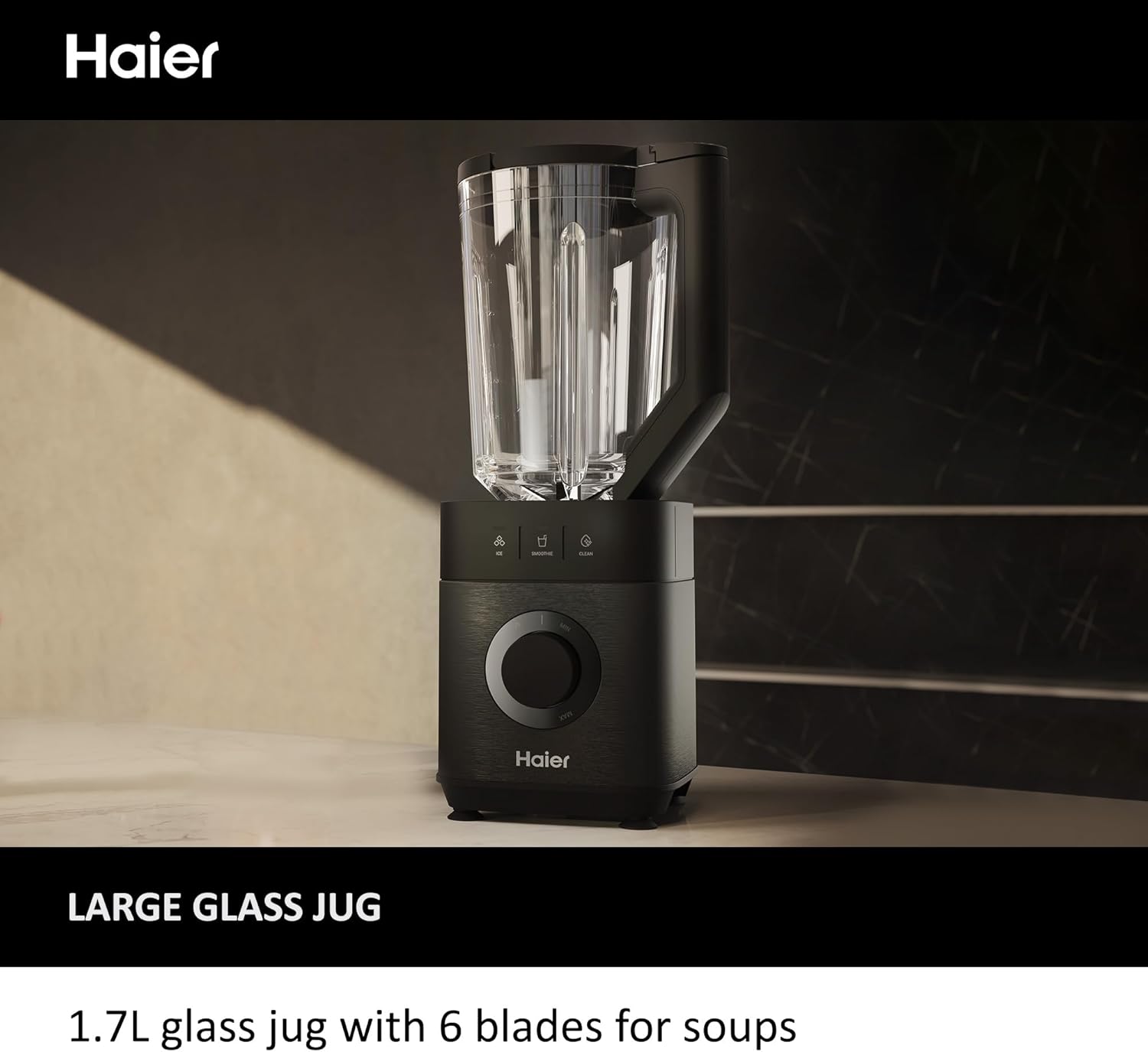 Haier Blender, I-Master Series 5 with 5 Variable Speeds, Ice Crusher, Smoothie Maker, Auto Clean, 1.7L Glass Jug, 0.6L Personal Jug, 1200W, On App, Black [HBL5B2 S5]-10