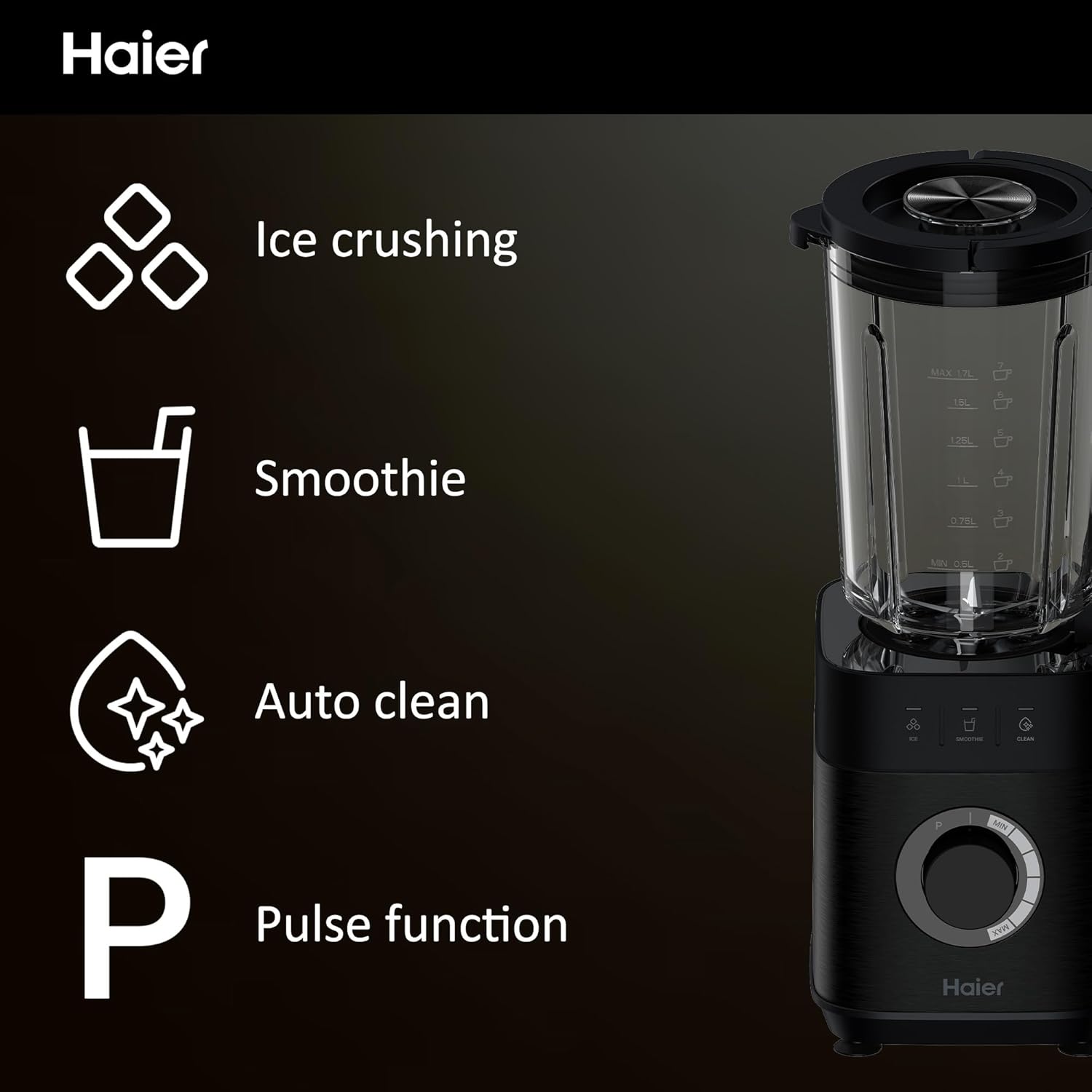 Haier Blender, I-Master Series 5 with 5 Variable Speeds, Ice Crusher, Smoothie Maker, Auto Clean, 1.7L Glass Jug, 0.6L Personal Jug, 1200W, On App, Black [HBL5B2 S5]-2