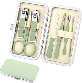 simarro Travel Manicure Set, 7 in 1 Manicure Pedicure Kit for Women, Stainless Steel Nail Clipper Personal Care Nail Tools Kit for Home Workplace Outdoor Travel(Matcha Green)