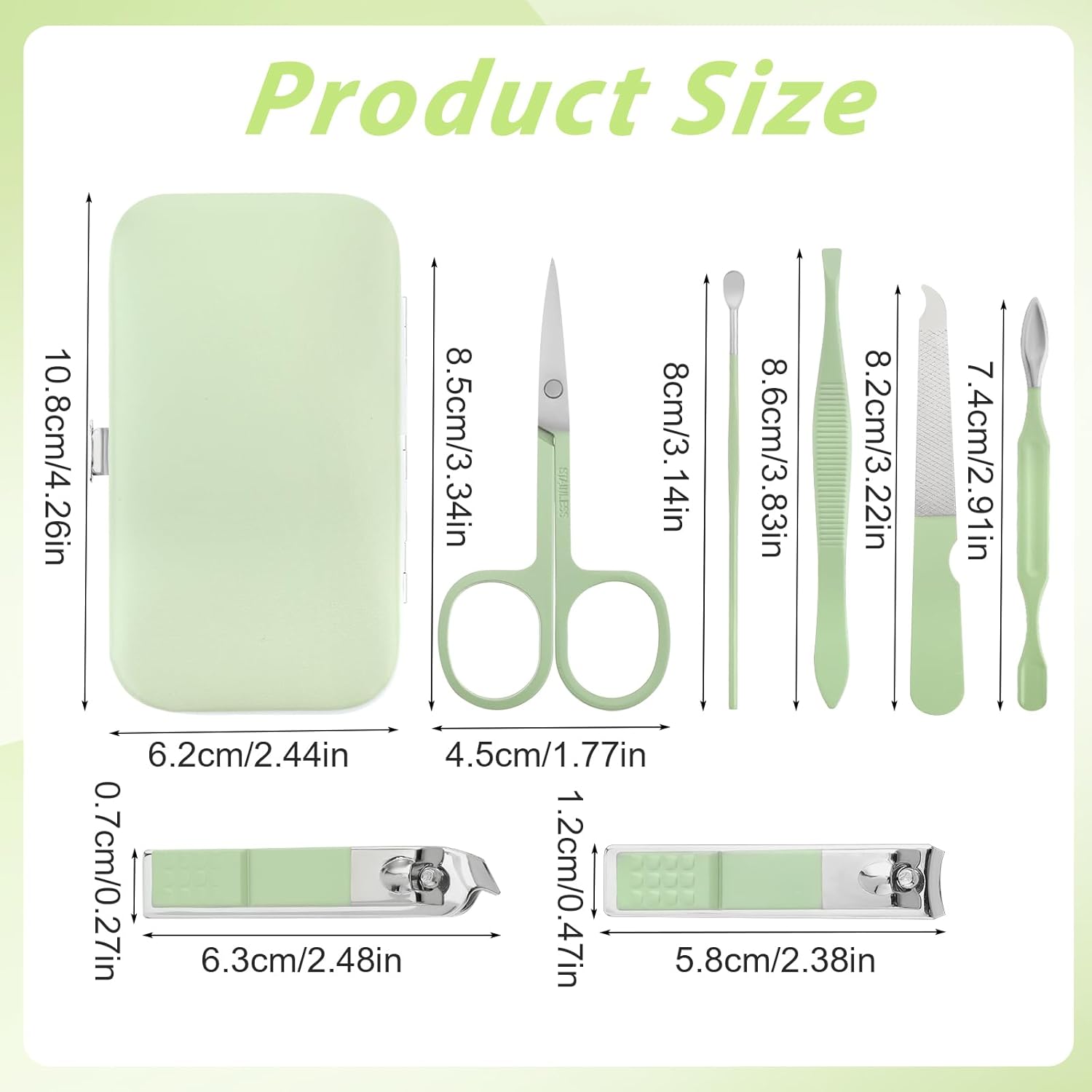 simarro Travel Manicure Set, 7 in 1 Manicure Pedicure Kit for Women, Stainless Steel Nail Clipper Personal Care Nail Tools Kit for Home Workplace Outdoor Travel(Matcha Green)-2