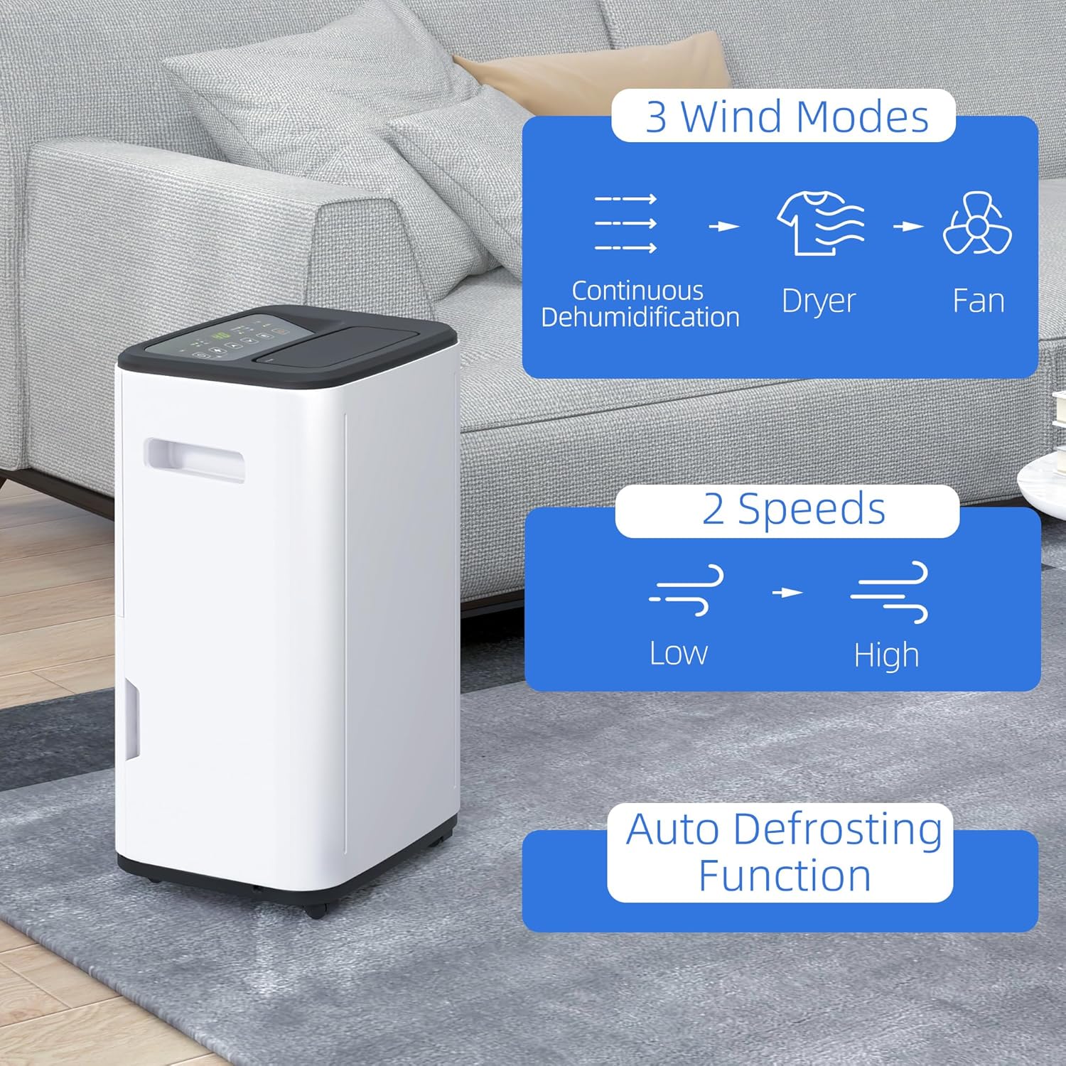 HOMCOM 20L/Day 6000mL Portable Quiet Dehumidifier with Auto Defog, 24H Timer, 3 Dehumidifying Modes, Electric Moisture Air Dehumidifier for Home Laundry Basement-3