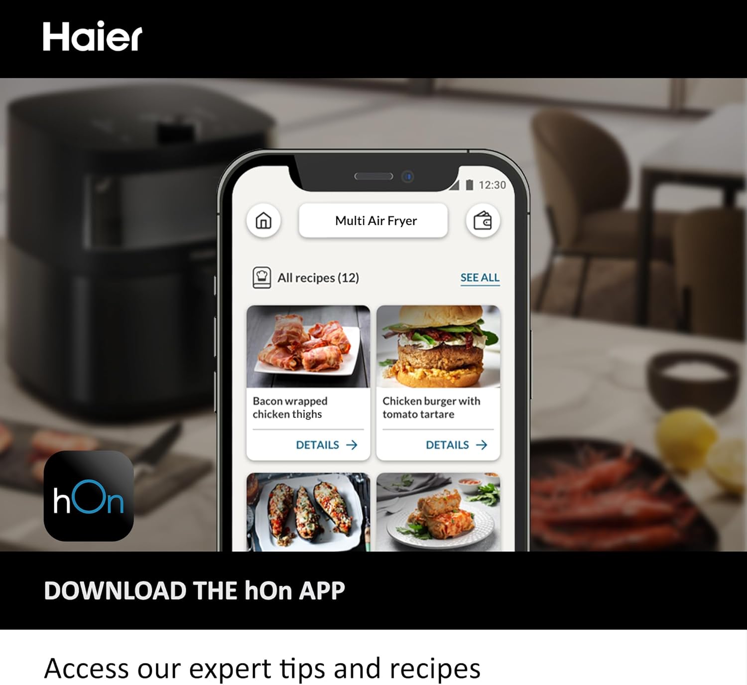 Haier Air Fryer, I-Master Series 5-9-in-1 with Accessory Set - Touch Display - Bake - Roast - Grill - Defrost - Slow Cook - Dehydrate & Yoghurt Making - 7L Capacity - Viewing Window - On App - Black-10