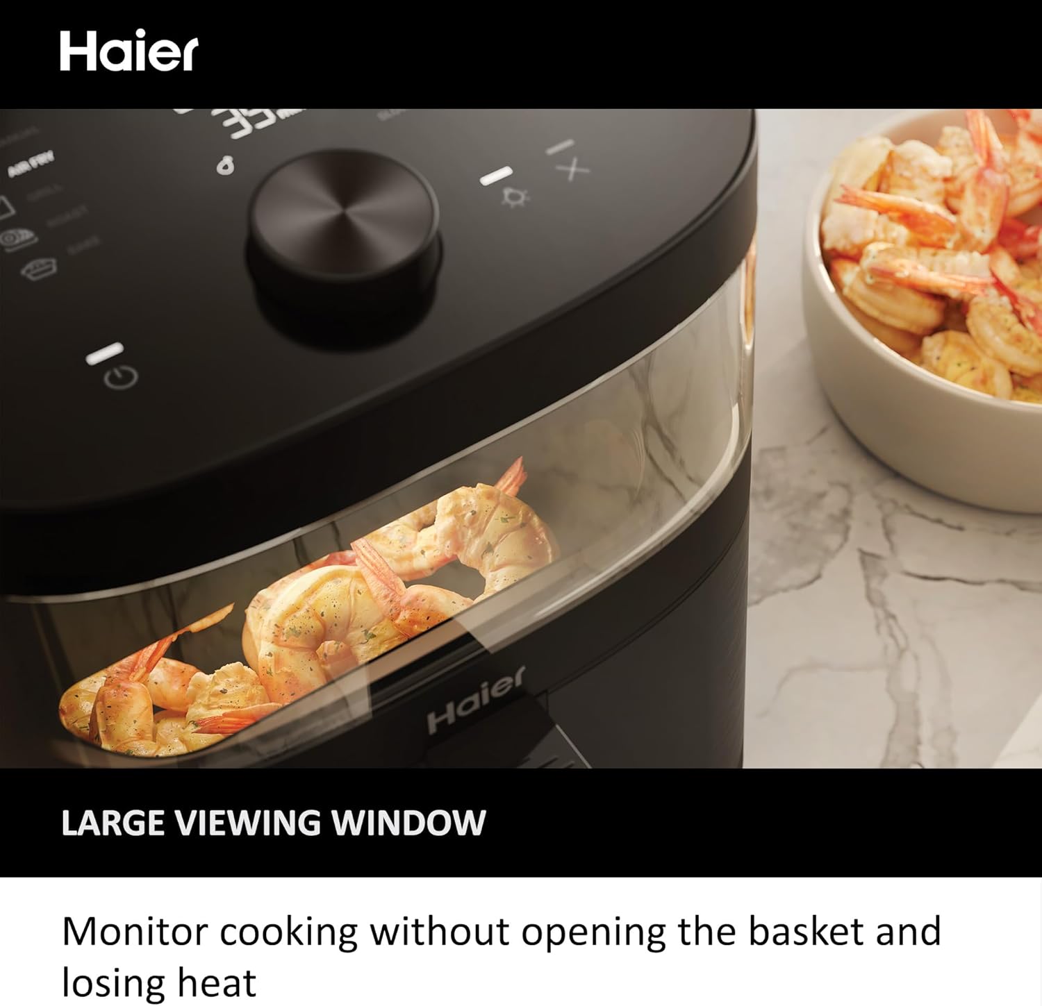 Haier Air Fryer, I-Master Series 5-9-in-1 with Accessory Set - Touch Display - Bake - Roast - Grill - Defrost - Slow Cook - Dehydrate & Yoghurt Making - 7L Capacity - Viewing Window - On App - Black-2