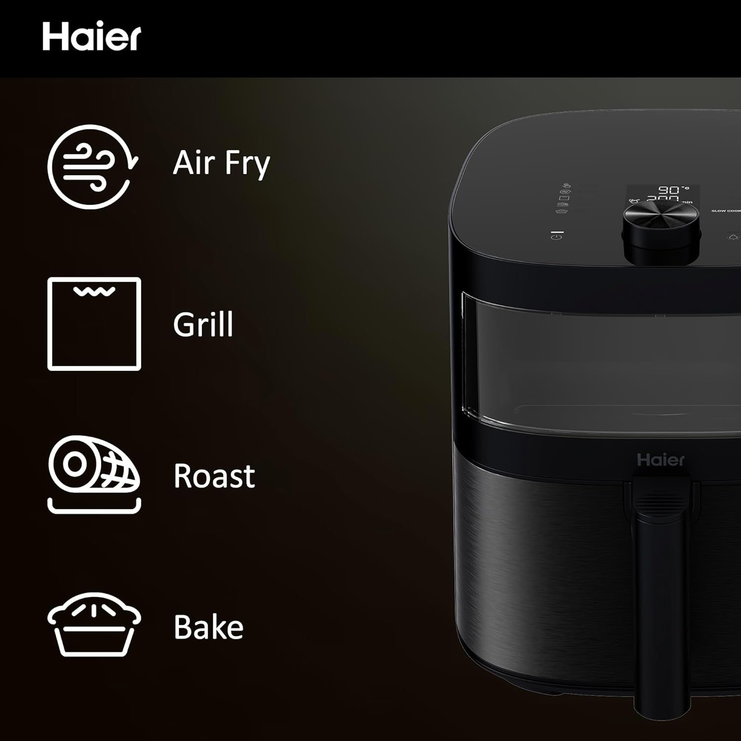 Haier Air Fryer, I-Master Series 5-9-in-1 with Accessory Set - Touch Display - Bake - Roast - Grill - Defrost - Slow Cook - Dehydrate & Yoghurt Making - 7L Capacity - Viewing Window - On App - Black-4