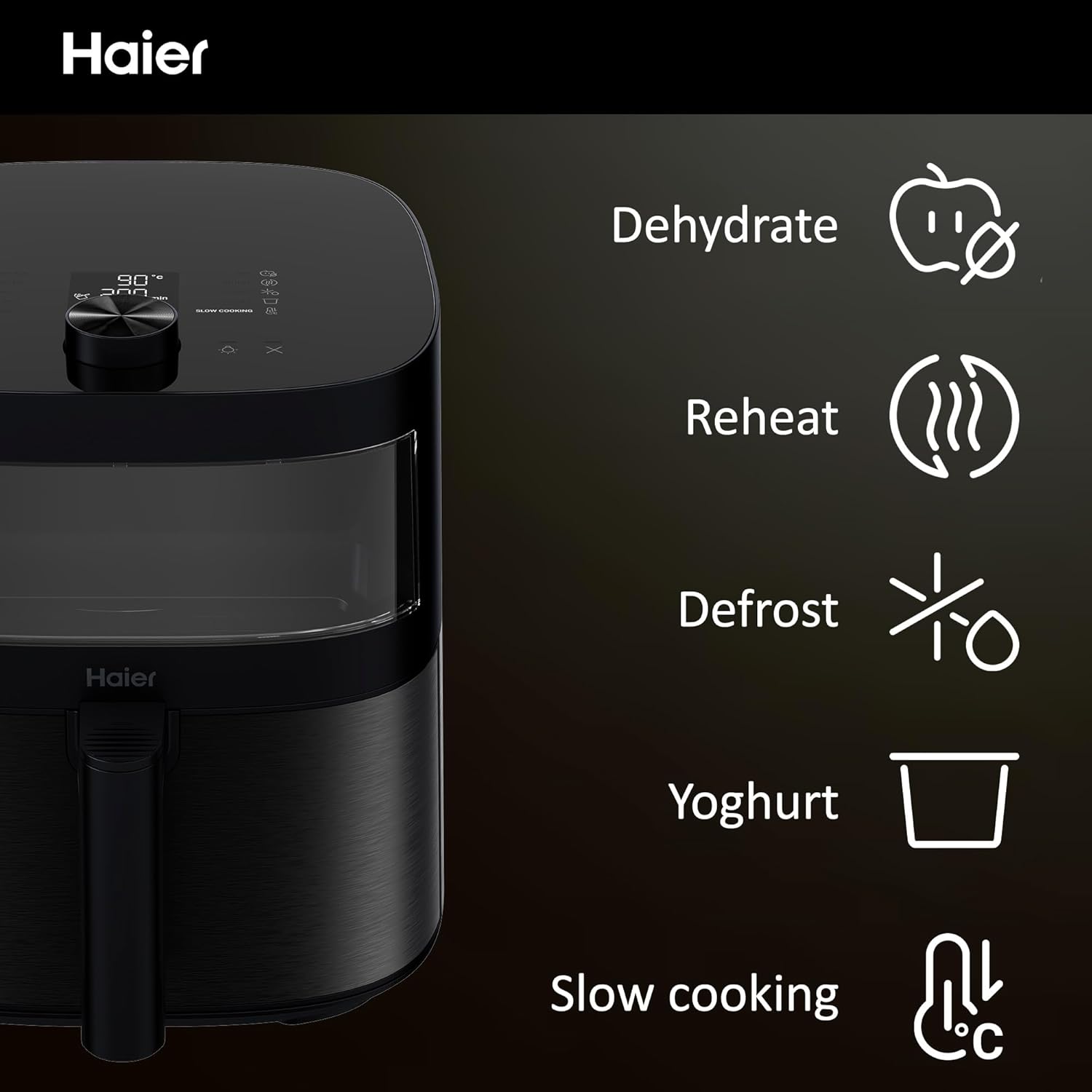 Haier Air Fryer, I-Master Series 5-9-in-1 with Accessory Set - Touch Display - Bake - Roast - Grill - Defrost - Slow Cook - Dehydrate & Yoghurt Making - 7L Capacity - Viewing Window - On App - Black-5