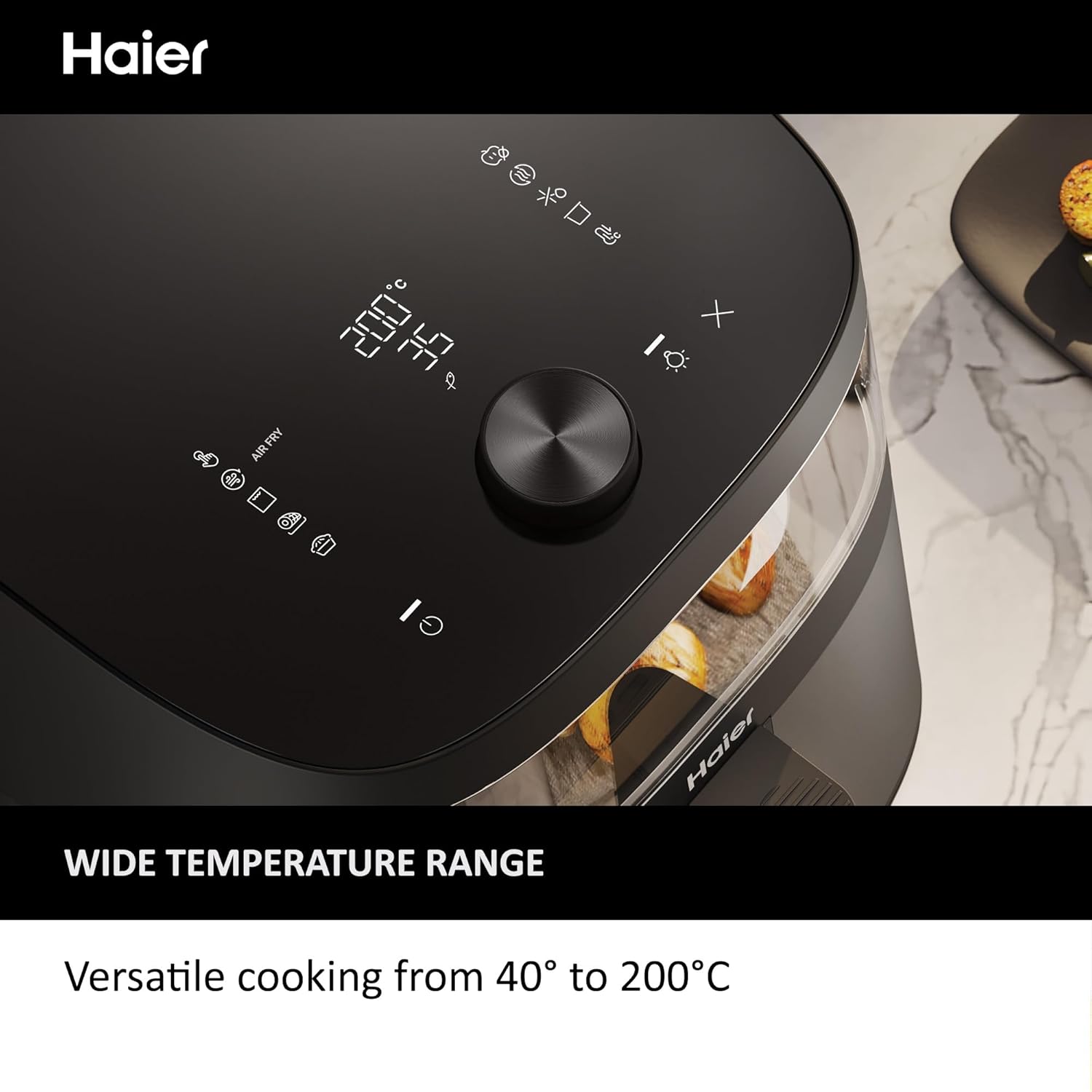 Haier Air Fryer, I-Master Series 5-9-in-1 with Accessory Set - Touch Display - Bake - Roast - Grill - Defrost - Slow Cook - Dehydrate & Yoghurt Making - 7L Capacity - Viewing Window - On App - Black-6