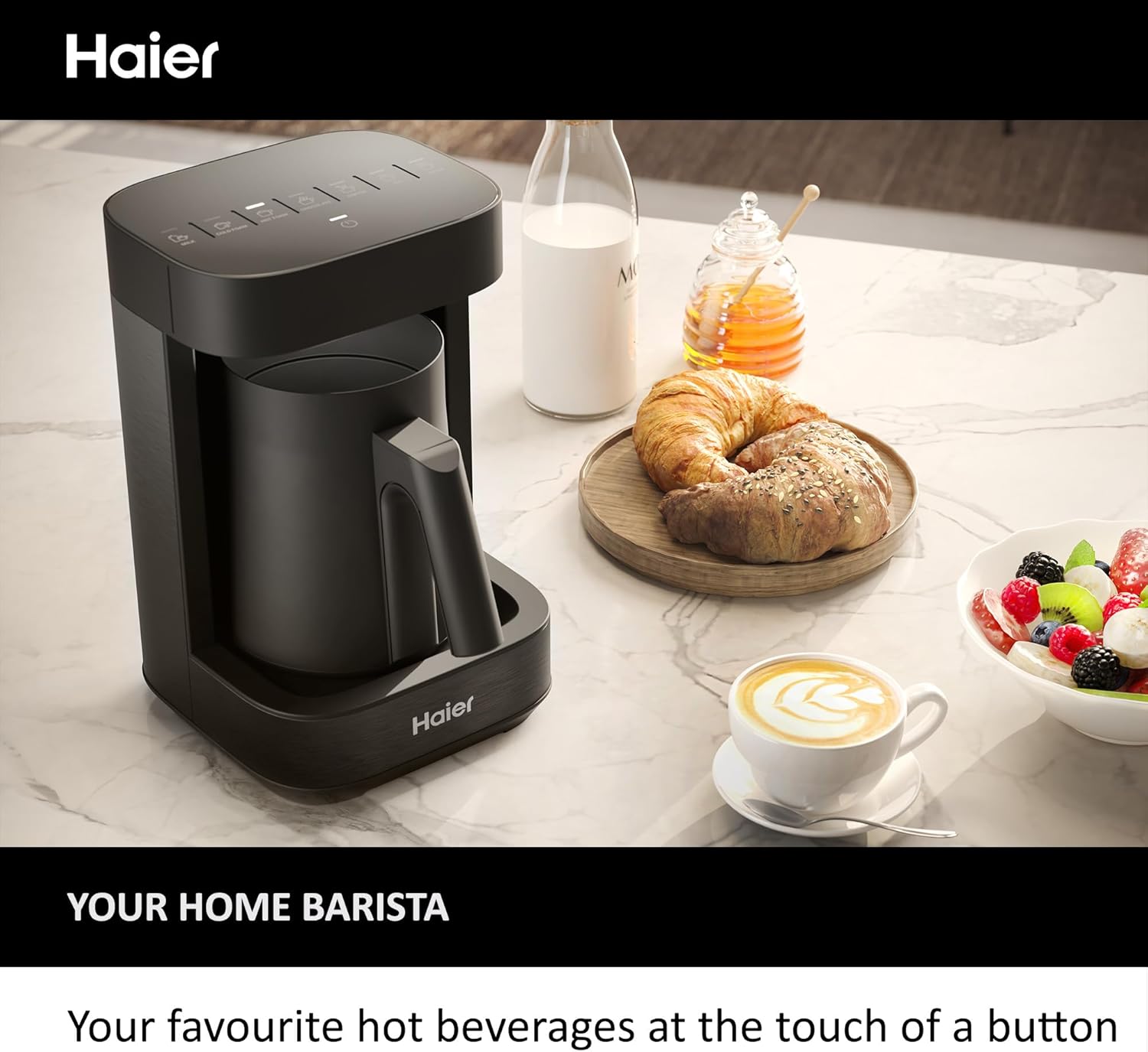 Haier Multi-Beverage Hot Drinks Machine & Frother, I-Master Series 5 All-in-One Coffee Machine & Hot Drinks with Accessories, hOn App, Black [HMB5A]-1