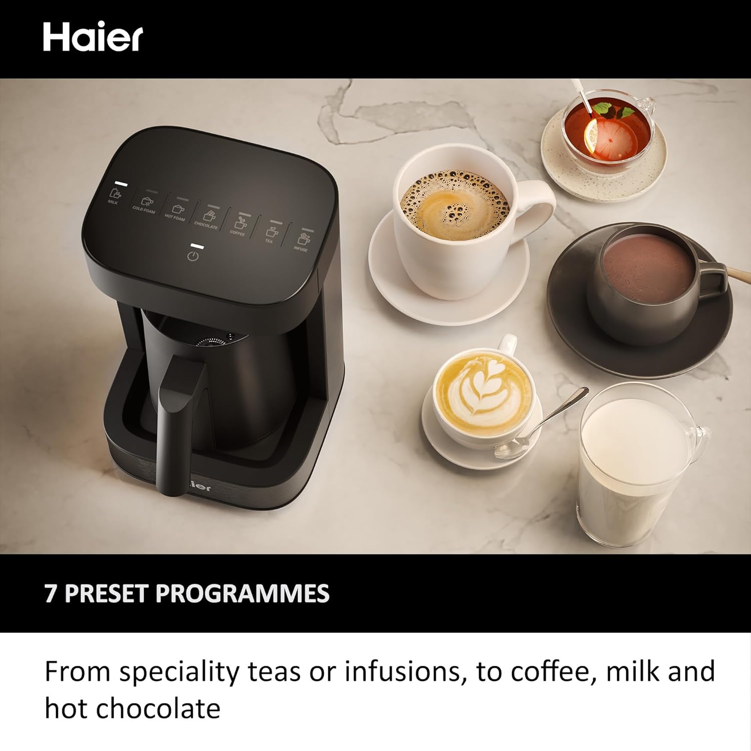 Haier Multi-Beverage Hot Drinks Machine & Frother, I-Master Series 5 All-in-One Coffee Machine & Hot Drinks with Accessories, hOn App, Black [HMB5A]-2