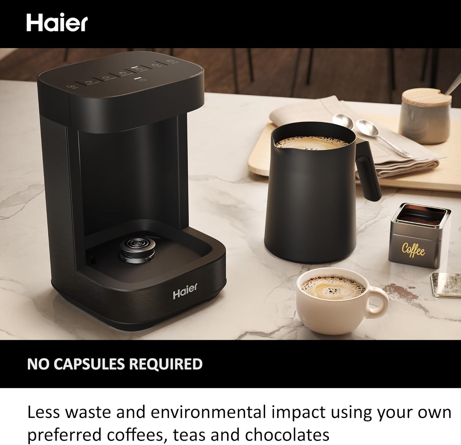 Haier Multi-Beverage Hot Drinks Machine & Frother, I-Master Series 5 All-in-One Coffee Machine & Hot Drinks with Accessories, hOn App, Black [HMB5A]-3