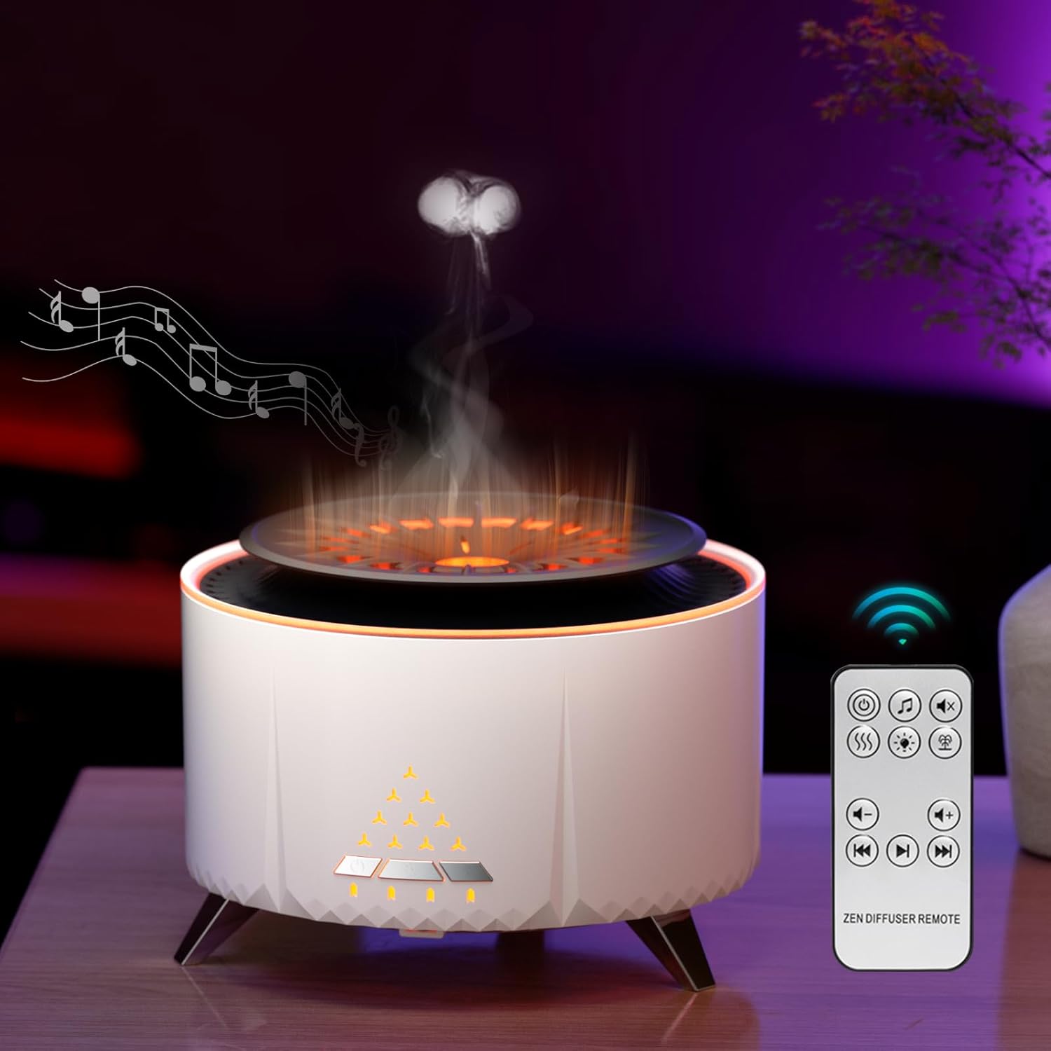 Essential oil Diffuser with Bluetooth Speaker, 350ml Flame Hhumidifier, 2 Colour Jellyfish Mist Flame Air Diffuser, Electric Aromatherapy Diffuser with 4 Natural Sounds, Air Humidifier for Bedroom-0