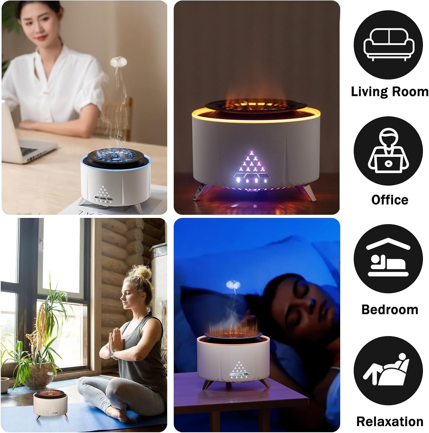 Essential oil Diffuser with Bluetooth Speaker, 350ml Flame Hhumidifier, 2 Colour Jellyfish Mist Flame Air Diffuser, Electric Aromatherapy Diffuser with 4 Natural Sounds, Air Humidifier for Bedroom-5