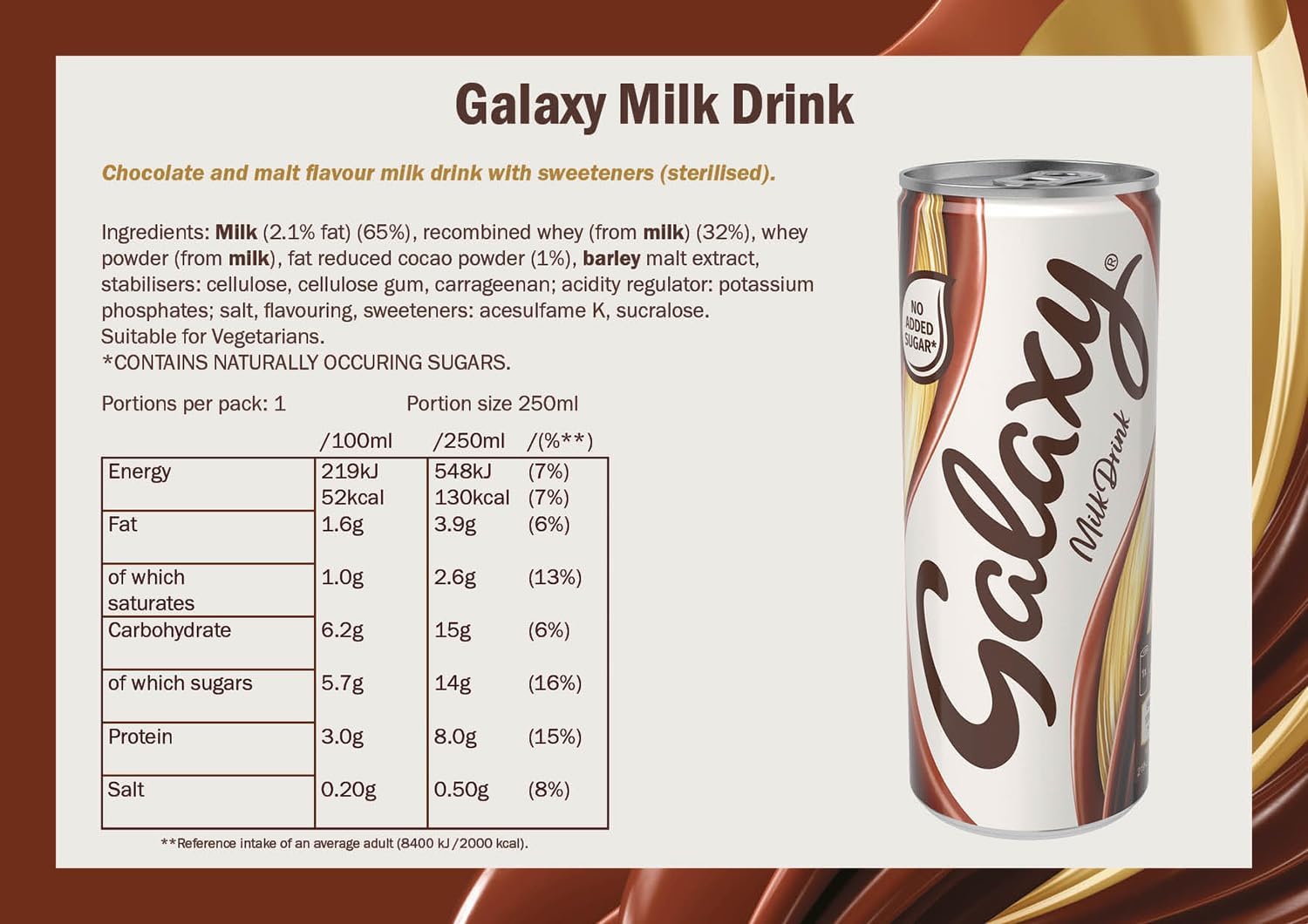 Galaxy Milk Chocolate Ready To Drink Can, 250ml (Pack of 12), No Added Sugar, Vegetarian-3