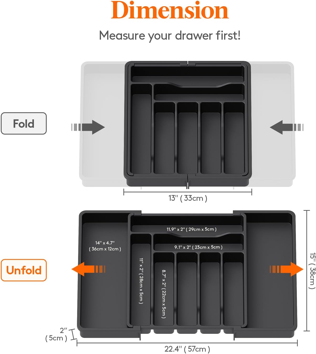 Lifewit Cutlery Drawer Organiser, Expandable Cutlery Tray for Kitchen Drawer, Adjustable Utensils and Silverware Holder, Plastic Flatware Spoons Forks Knives Holder Storage Insert, Large, Black-2