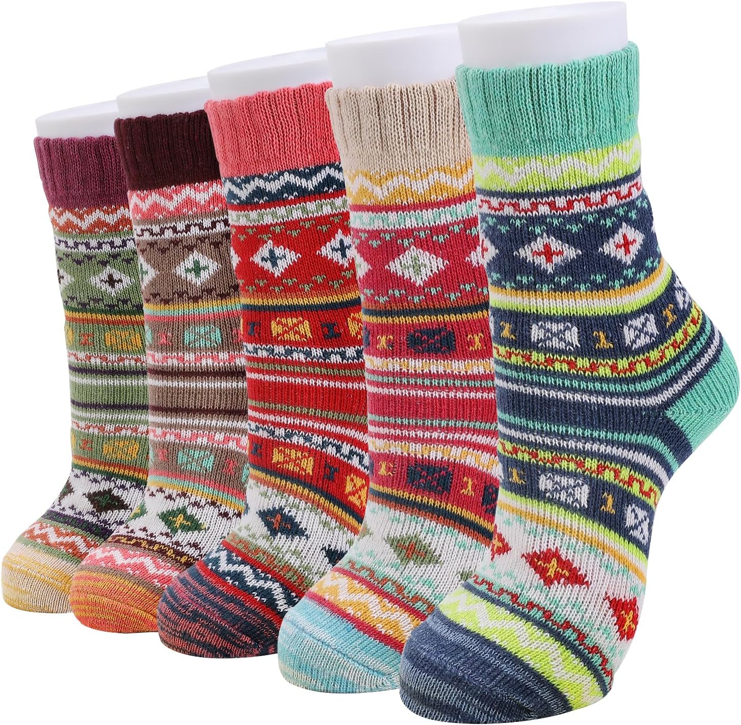 RnCop 5 Pairs Women Winter Socks, Thick Warm Thermal Wool Knitting Ladies Socks, Colourful and Quality Gifts for Women-0