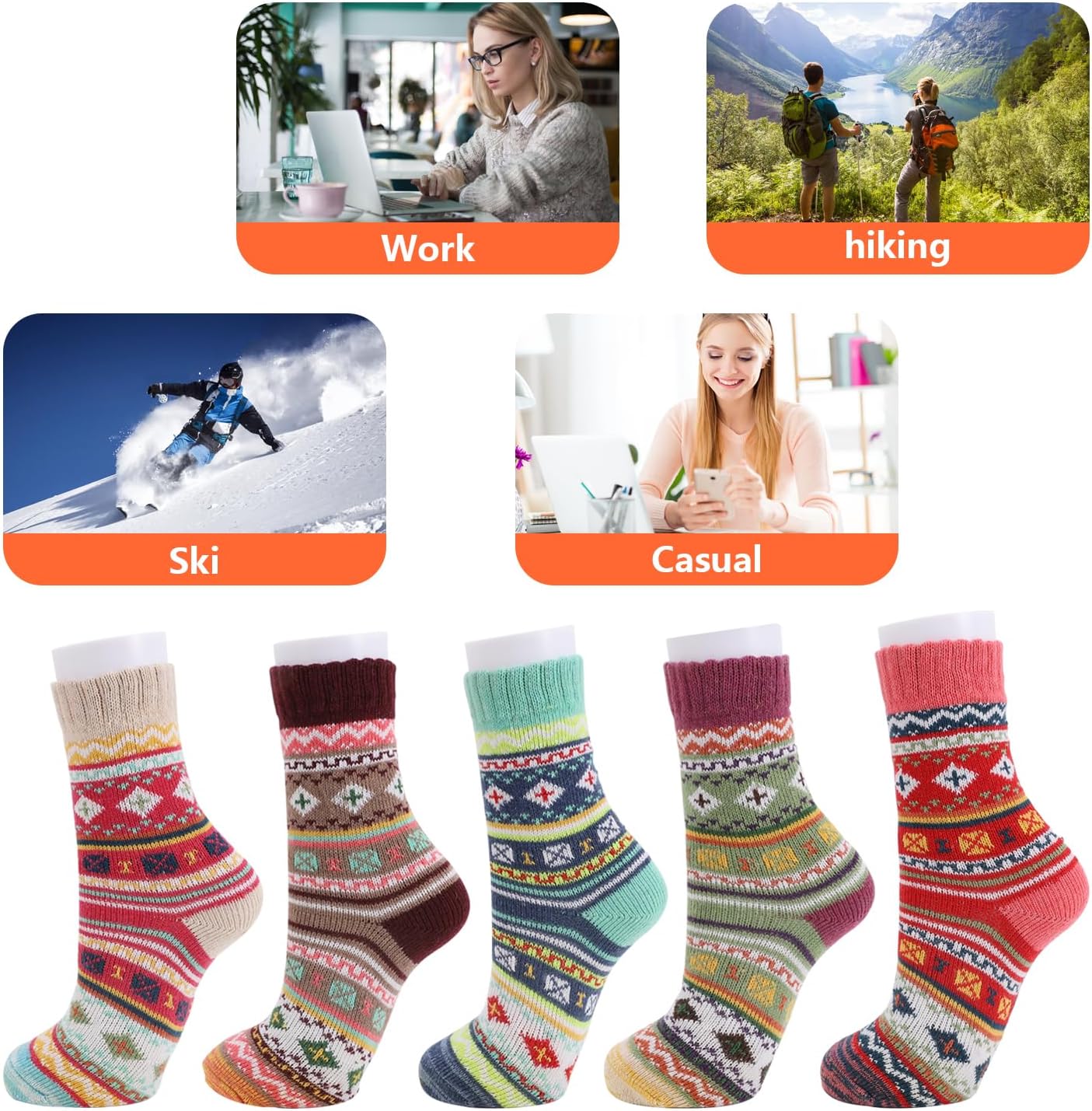 RnCop 5 Pairs Women Winter Socks, Thick Warm Thermal Wool Knitting Ladies Socks, Colourful and Quality Gifts for Women-2