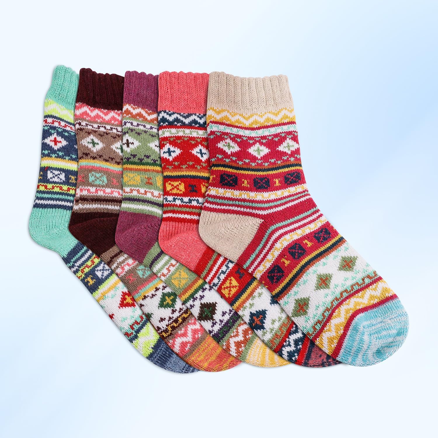 RnCop 5 Pairs Women Winter Socks, Thick Warm Thermal Wool Knitting Ladies Socks, Colourful and Quality Gifts for Women-5