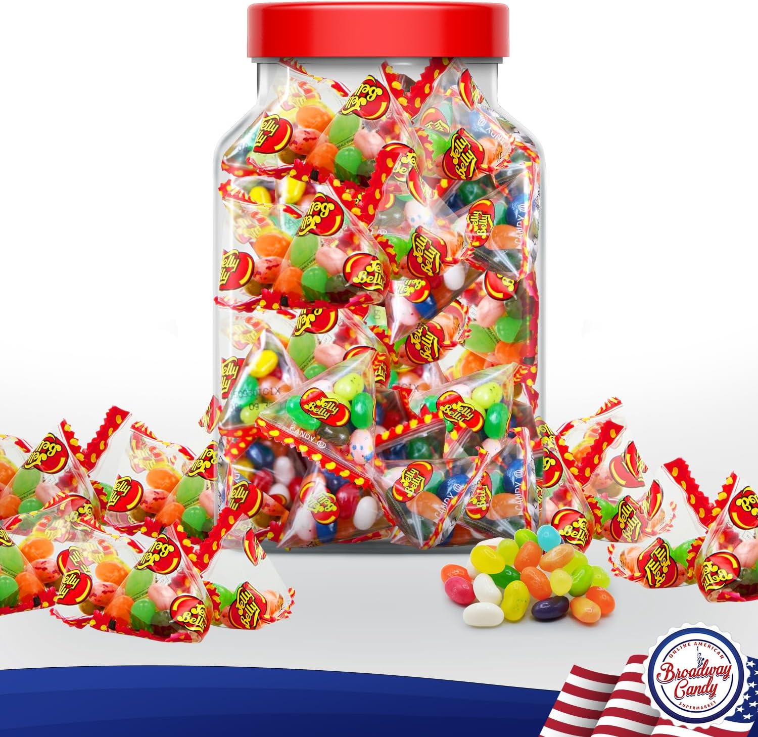 Broadway Candy Sweets Jar - Jelly Belly Pyramid Jar - Approximately 50 Pyramid Bags Filled with an Assortment of Jelly Beans - Variety of Flavours - Perfect for Parties & Portion-Controlled Snacking-1