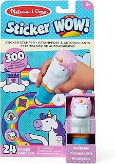 Melissa & Doug Sticker WOW!™ Sticker Stamper and 24-Page Activity Pad, 300 Stickers, Arts and Crafts Fidget Toy Collectible Character – Unicorn - Creative Play Travel Toy for Girls and Boys 3+