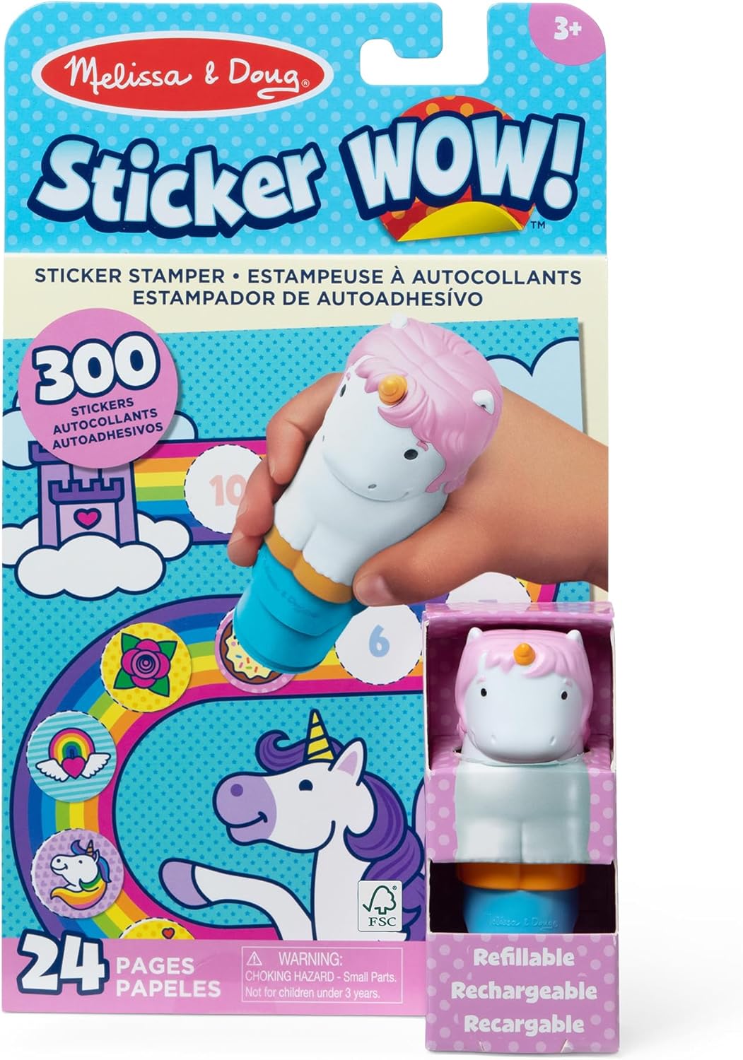 Melissa & Doug Sticker WOW!™ Sticker Stamper and 24-Page Activity Pad, 300 Stickers, Arts and Crafts Fidget Toy Collectible Character – Unicorn - Creative Play Travel Toy for Girls and Boys 3+-0