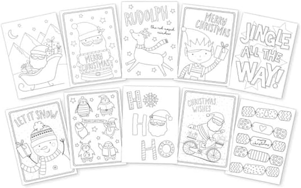 Sync'T Christmas Colour Your Own Cards - Creative Holiday Fun: 10 Colour Your Own Christmas Cards with Envelopes - Fun Xmas Craft Activities for Adults and Children-2