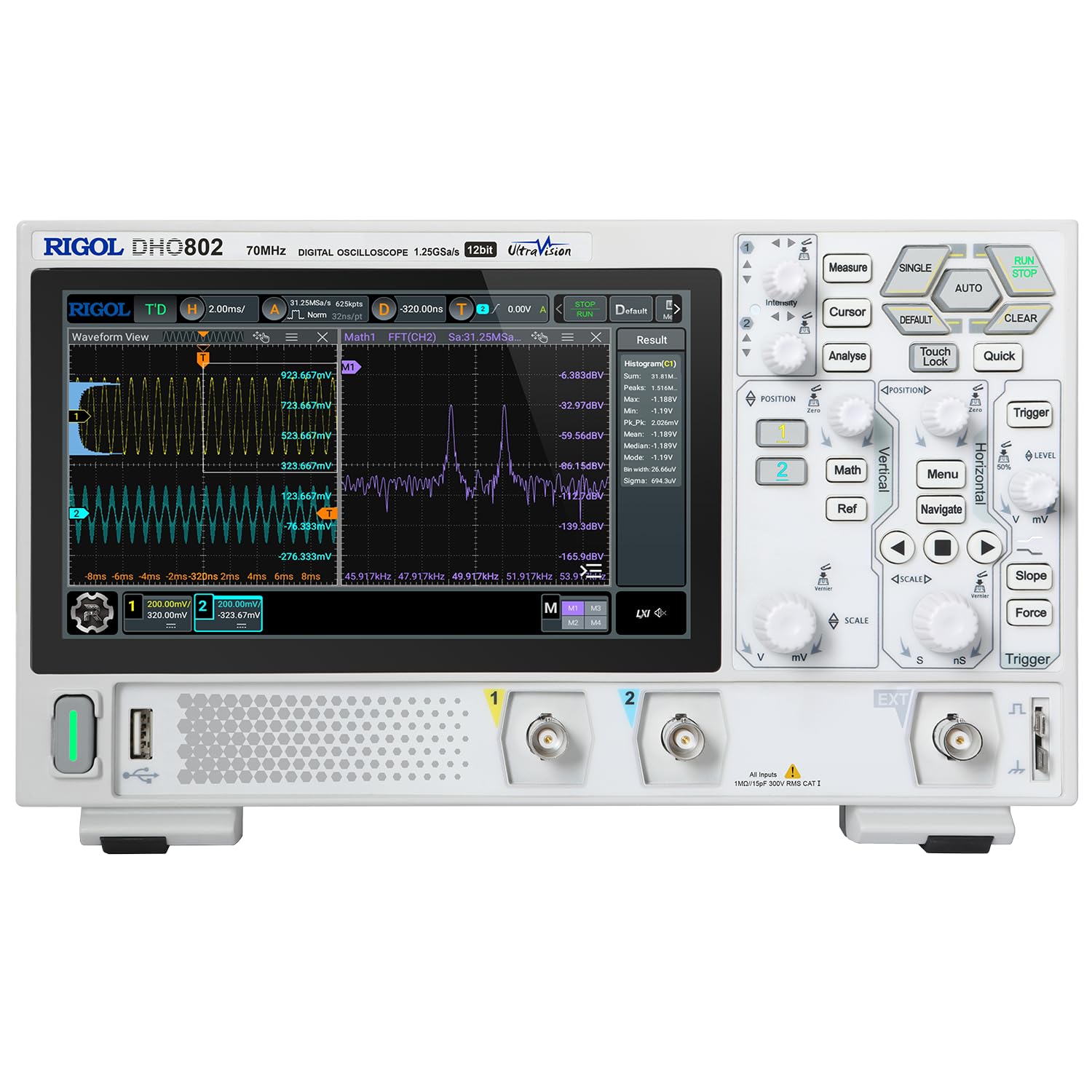 RIGOL DHO802 Portable Digital Oscilloscope, 70MHz Bandwidth, 2 Analogue Channels, 12bit Vertical Resolution, Low Noise Floor, Mobile Power Supply Supportable-0