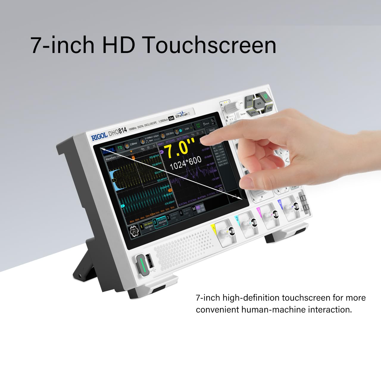 RIGOL DHO802 Portable Digital Oscilloscope, 70MHz Bandwidth, 2 Analogue Channels, 12bit Vertical Resolution, Low Noise Floor, Mobile Power Supply Supportable-2