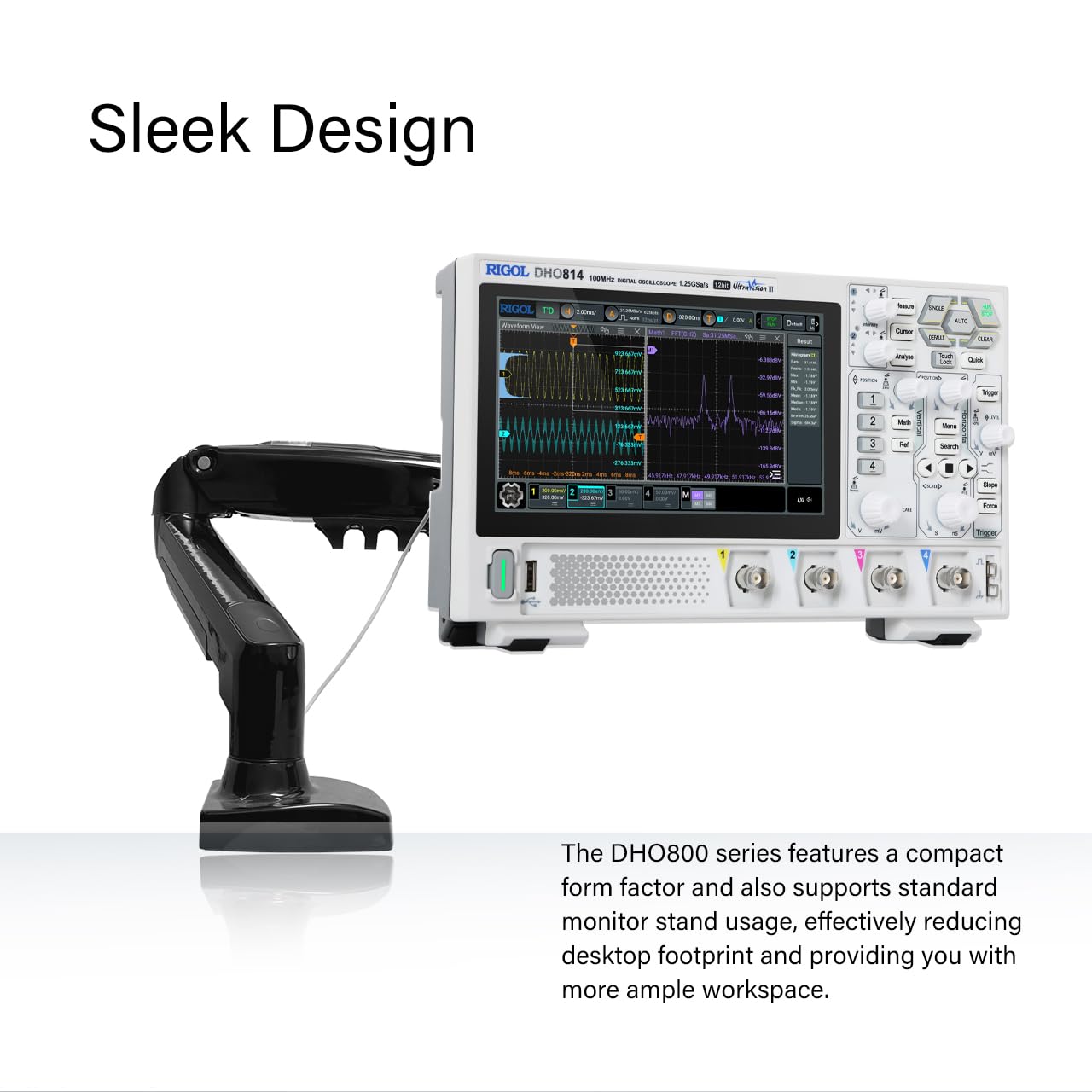 RIGOL DHO802 Portable Digital Oscilloscope, 70MHz Bandwidth, 2 Analogue Channels, 12bit Vertical Resolution, Low Noise Floor, Mobile Power Supply Supportable-5