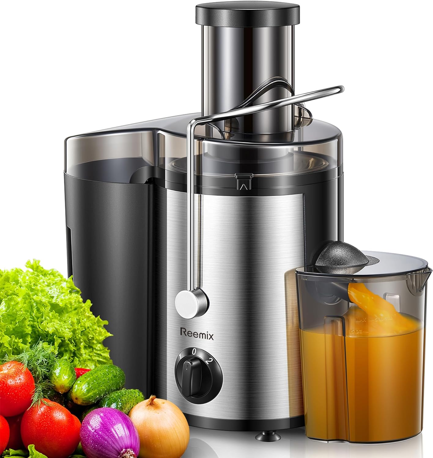 Juicer, Reemix Centrifugal Juicer Machines Whole Fruit and Vegetable 500W, 3-inch Wide Mouth Juicer Extractor with 2 Speeds, Brush Included Easy to Clean (500, Watts)-0