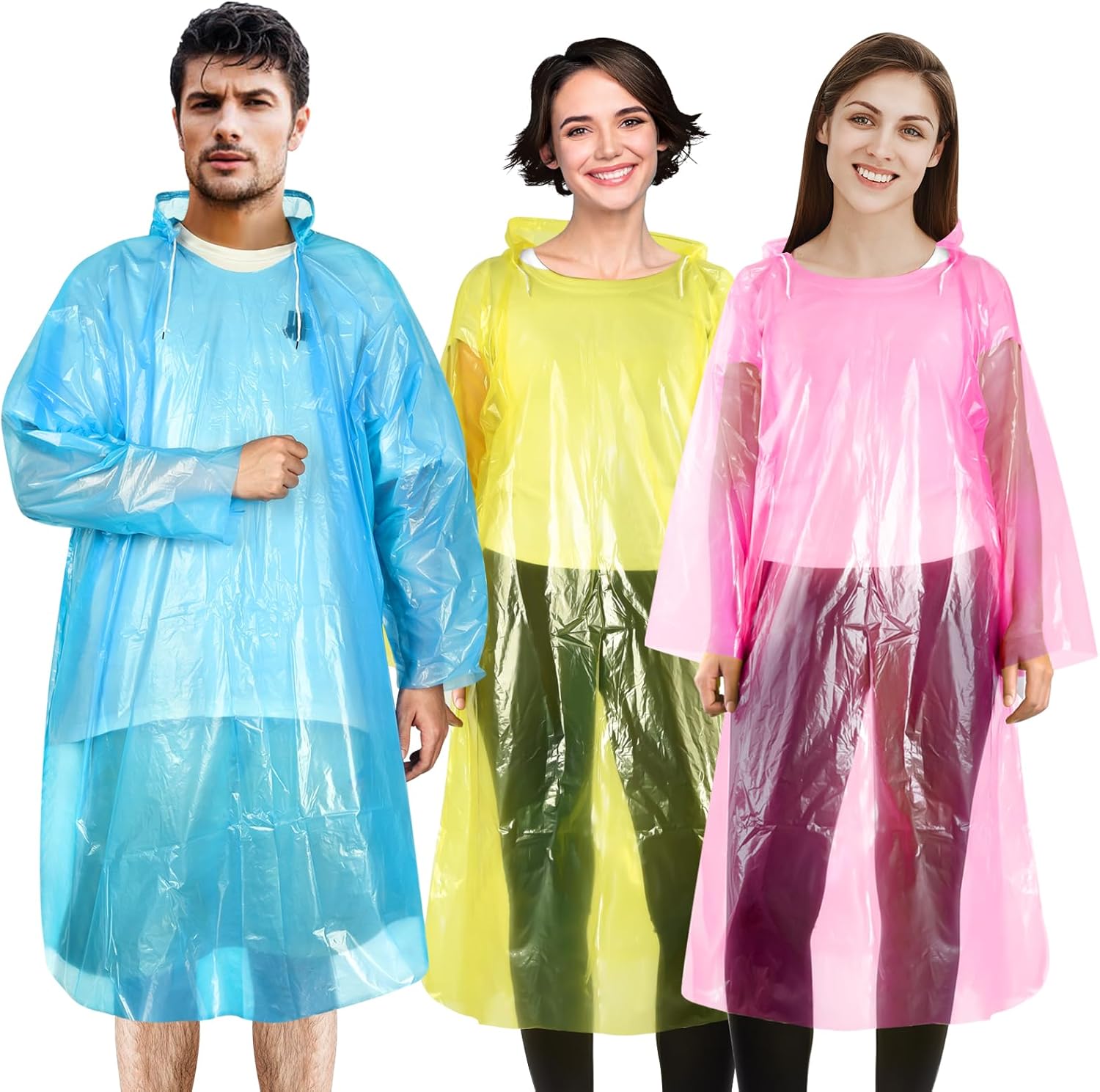 Peaken Disposable Rain Poncho 6 Pack,Clear Poncho Waterproof Adult With Hood and Sleeves for Festivals, Camping, Fishing, Theme Parks-0