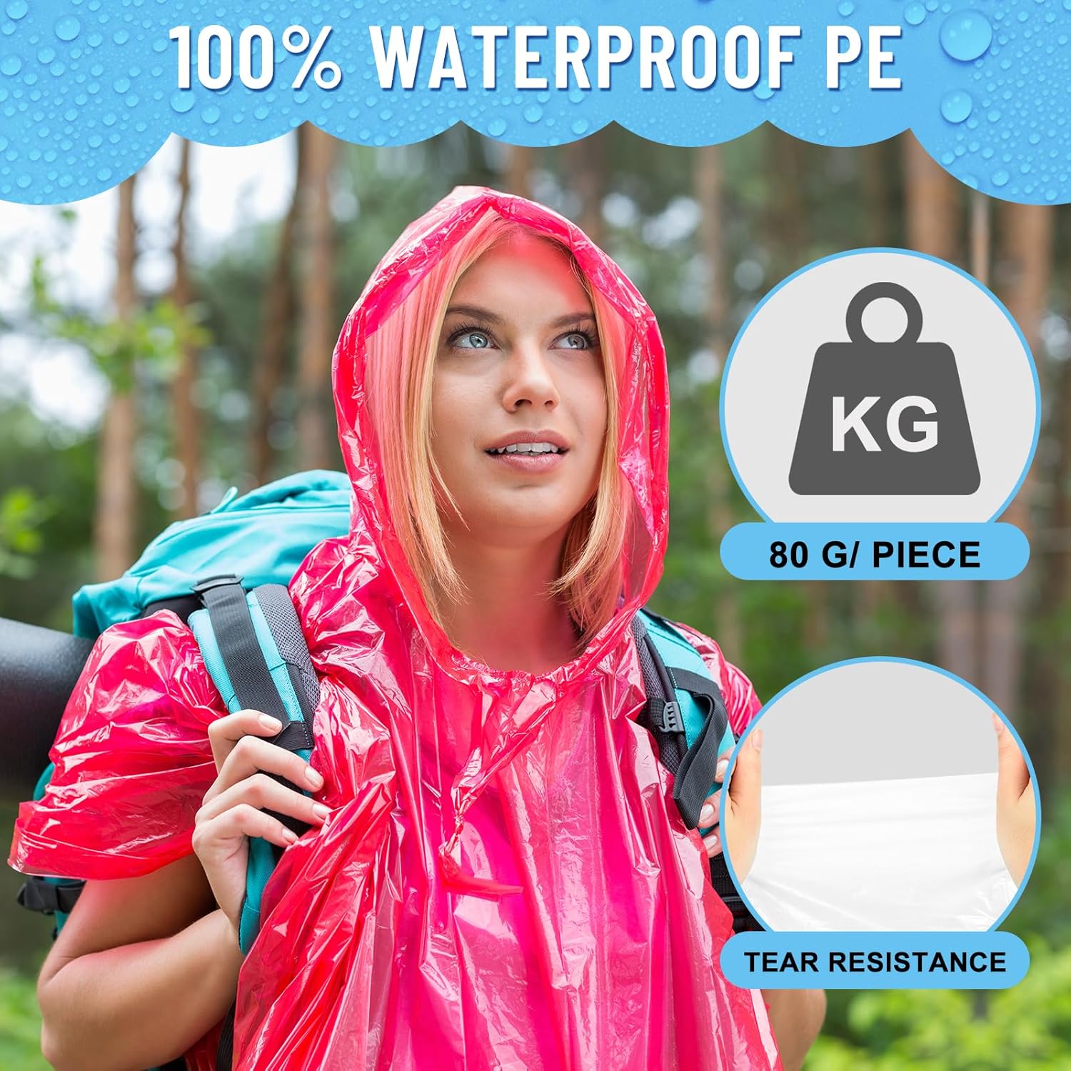 Peaken Disposable Rain Poncho 6 Pack,Clear Poncho Waterproof Adult With Hood and Sleeves for Festivals, Camping, Fishing, Theme Parks-4