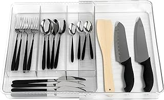 Amtido Cutlery Drawer Organiser - Expandable Tray - Clear Durable PET Plastic - Kitchen Utensil Storage Holder