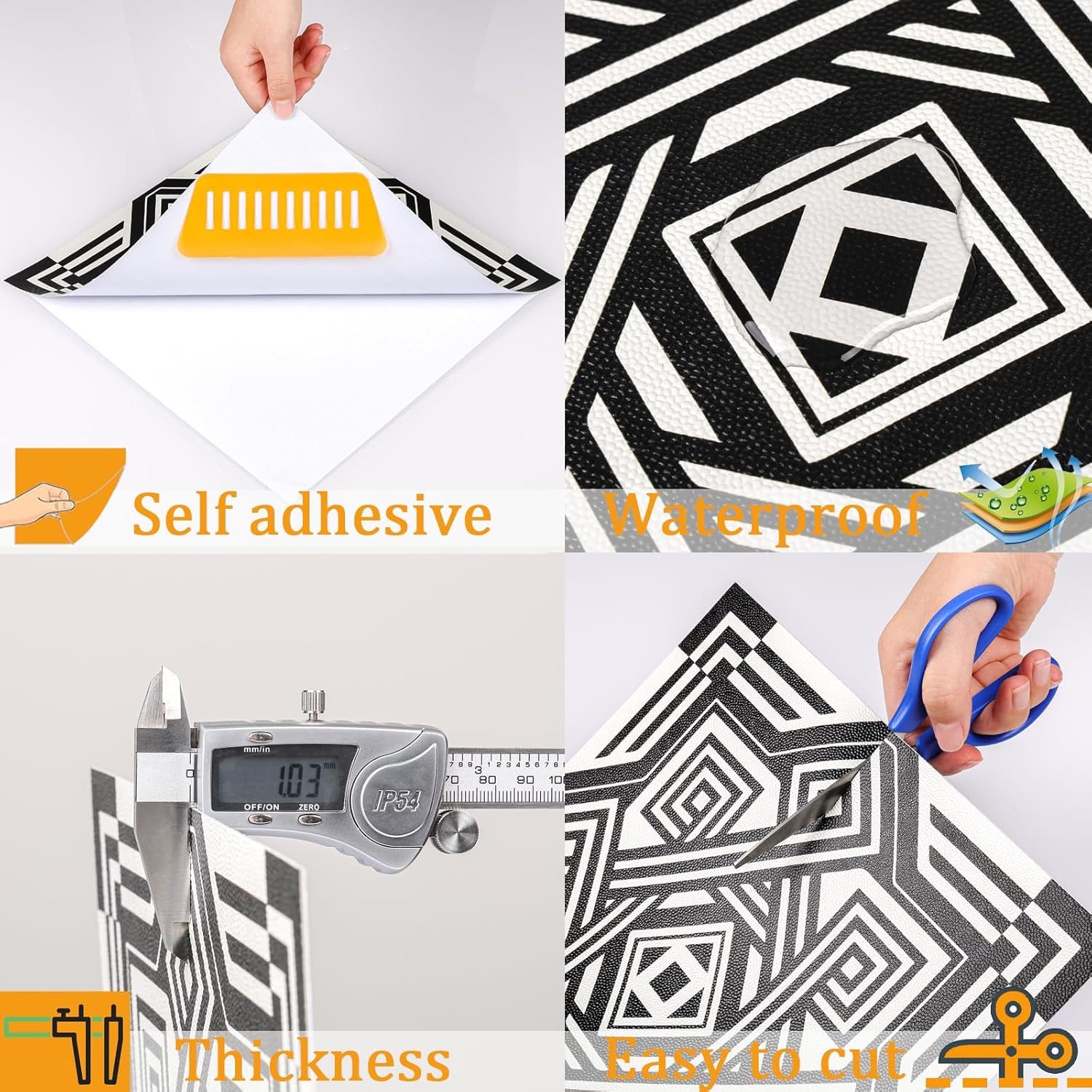 Floor Tiles Self Adhesive Floor Tile, Vinyl Flooring Waterproof, Peel and Stick Floor Tiles for Kitchen Living Room and Bathroom DIY Flooring 30x30cm 10pcs(0.9m2)-4