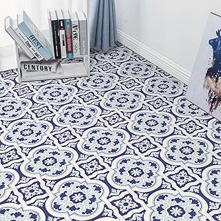 Elffloor Peel and Stick Floor Tiles, Vinyl Flooring Self Adhesive Floor Tile, Waterproof Vinyl Floor Tiles Stick on Bathroom Kitchen, Blue PVC Material 30X30cm 10pcs