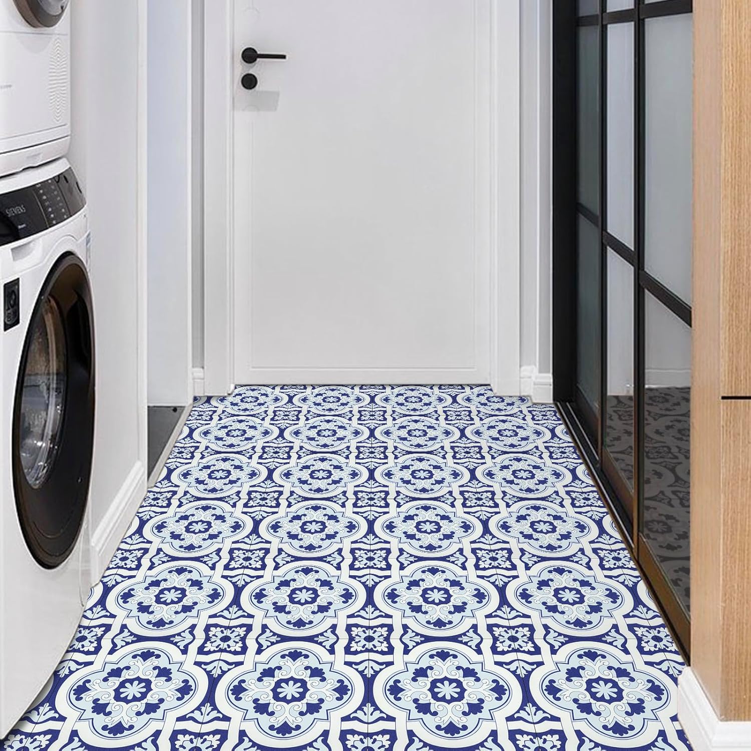 Elffloor Peel and Stick Floor Tiles, Vinyl Flooring Self Adhesive Floor Tile, Waterproof Vinyl Floor Tiles Stick on Bathroom Kitchen, Blue PVC Material 30X30cm 10pcs-6