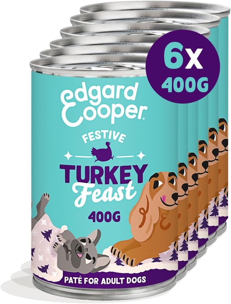 Edgard & Cooper Dog Food Wet for Adult Tin Food Wet Grain Free, Festive Turkey Feast 400g x 6, Fresh meat, High Protein & Natural Ingredients-0