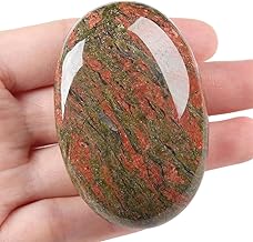 XIANNVXI 2.4" Large Unakite Crystal Stone Polished Palm Healing Gemstone 0.7" Thick Pocket Worry Stone Crystal for Massage Reiki Stress Relief Meditation Accessories 1 Pc