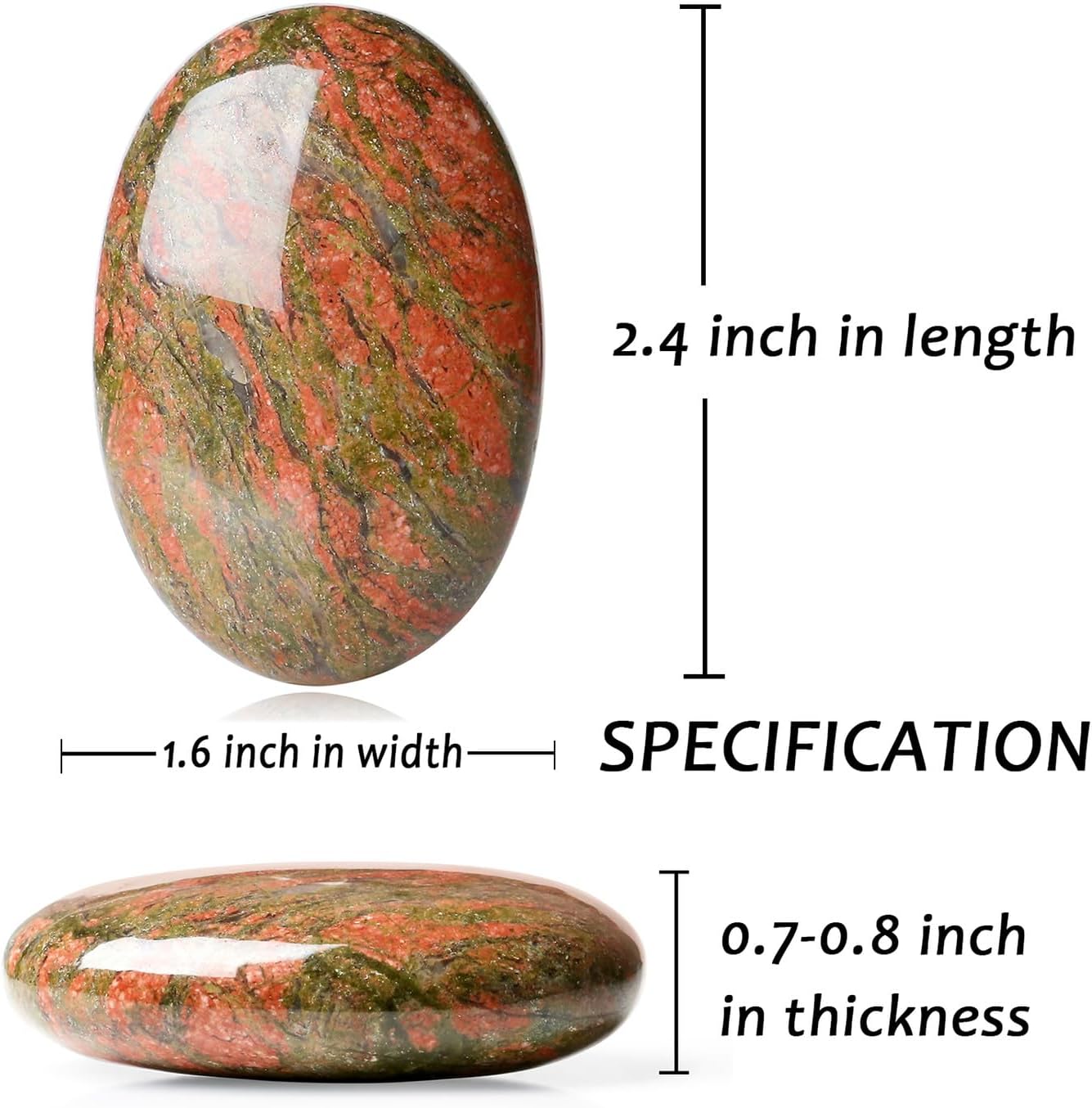 XIANNVXI 2.4" Large Unakite Crystal Stone Polished Palm Healing Gemstone 0.7" Thick Pocket Worry Stone Crystal for Massage Reiki Stress Relief Meditation Accessories 1 Pc-4