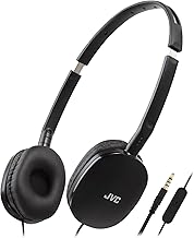 JVC HA-S160M-B Flats Foldable and Compact Headphones in Glossy Trendy Colour, with Switch for Microphone On/Off, Ideal for Teleworking and Online Seminars (Black)