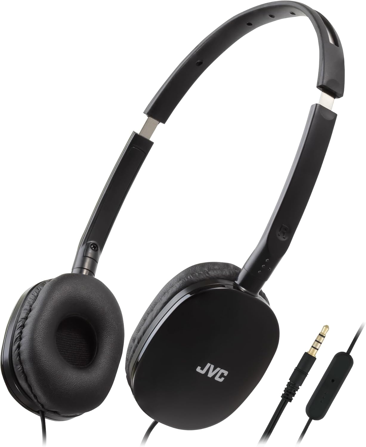 JVC HA-S160M-B Flats Foldable and Compact Headphones in Glossy Trendy Colour, with Switch for Microphone On/Off, Ideal for Teleworking and Online Seminars (Black)-0