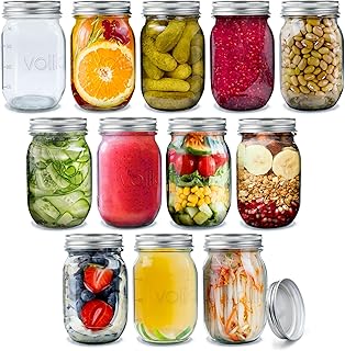 volila Glass Mason Jars with Lids 490ml Leakproof Glass Jars with Lids for Airtight Seal, Overnight Oats - Round Mason Jar with Silver Screw Lid for Salad, Pickling, and Canning (12 Pack)