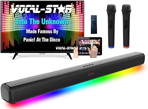 Vocal-Star Karaoke Machine, 300w Soundbar Speaker, 2 Wireless UHF Microphones, Light Effects, HDMI ARC, BT, AUX, Optical, All in One Entertainment System