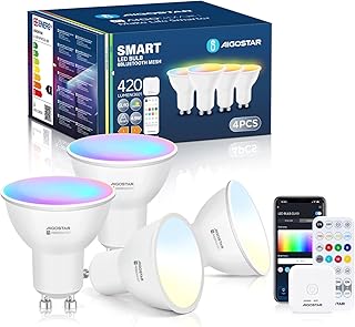 Aigostar GU10 Smart Bulb Bluetooth Mesh 4.9W, RGB and Warm to Cool White(2700K-6500K), Dimmable Colour Changing Compatible with Alexa, Google Home with Gateway(2.4GHZ WiFi) Pack of 4