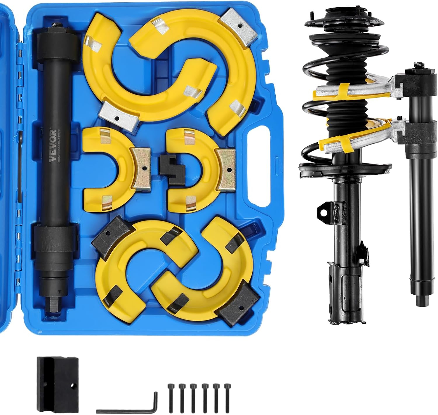 VEVOR Strut Spring Compressor Set, Macpherson Strut Spring Compressor Kit, Interchangeable Fork Strut Coil Extractor Remover Tool, with Yellow Protective Sleeve and Carrying Case-0