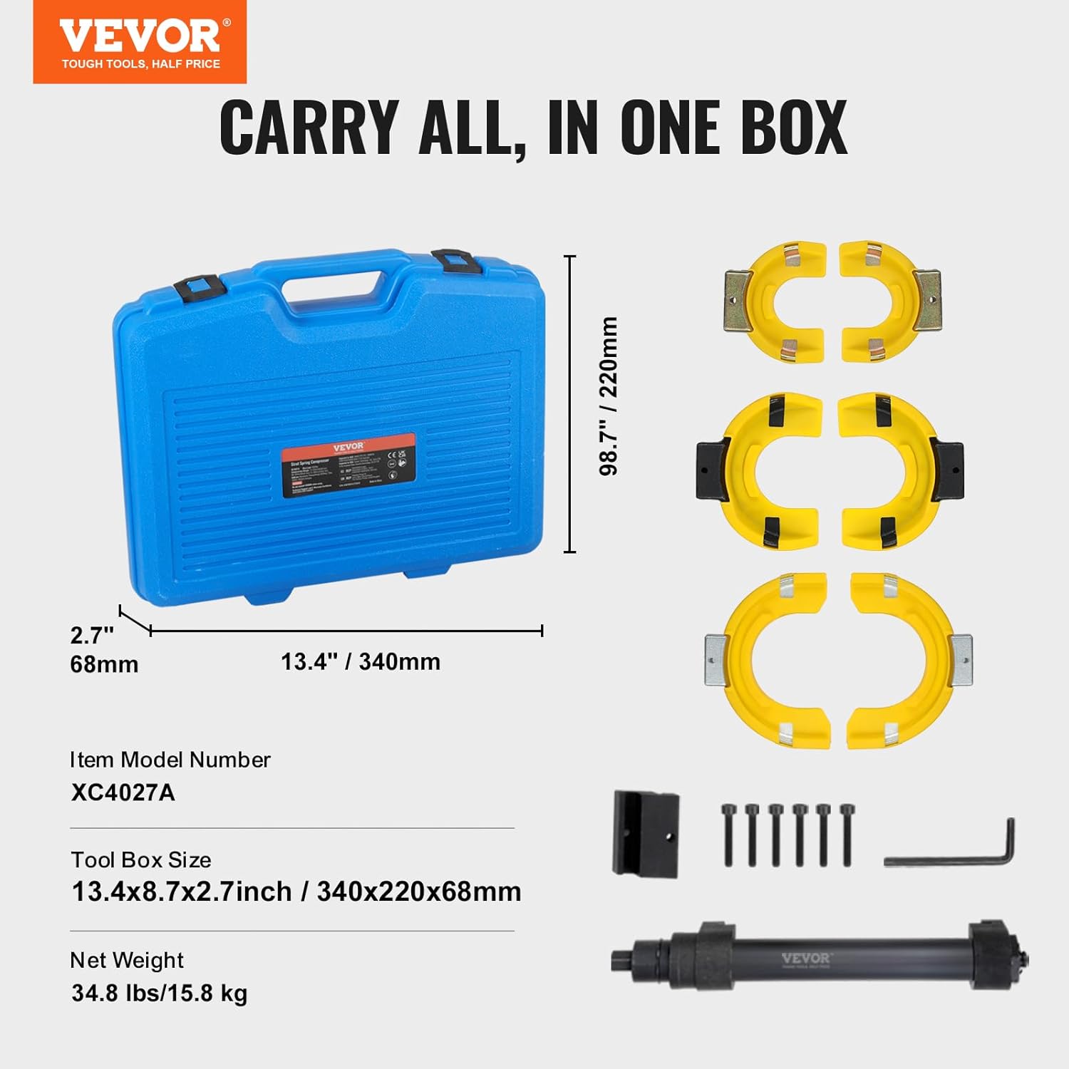 VEVOR Strut Spring Compressor Set, Macpherson Strut Spring Compressor Kit, Interchangeable Fork Strut Coil Extractor Remover Tool, with Yellow Protective Sleeve and Carrying Case-6