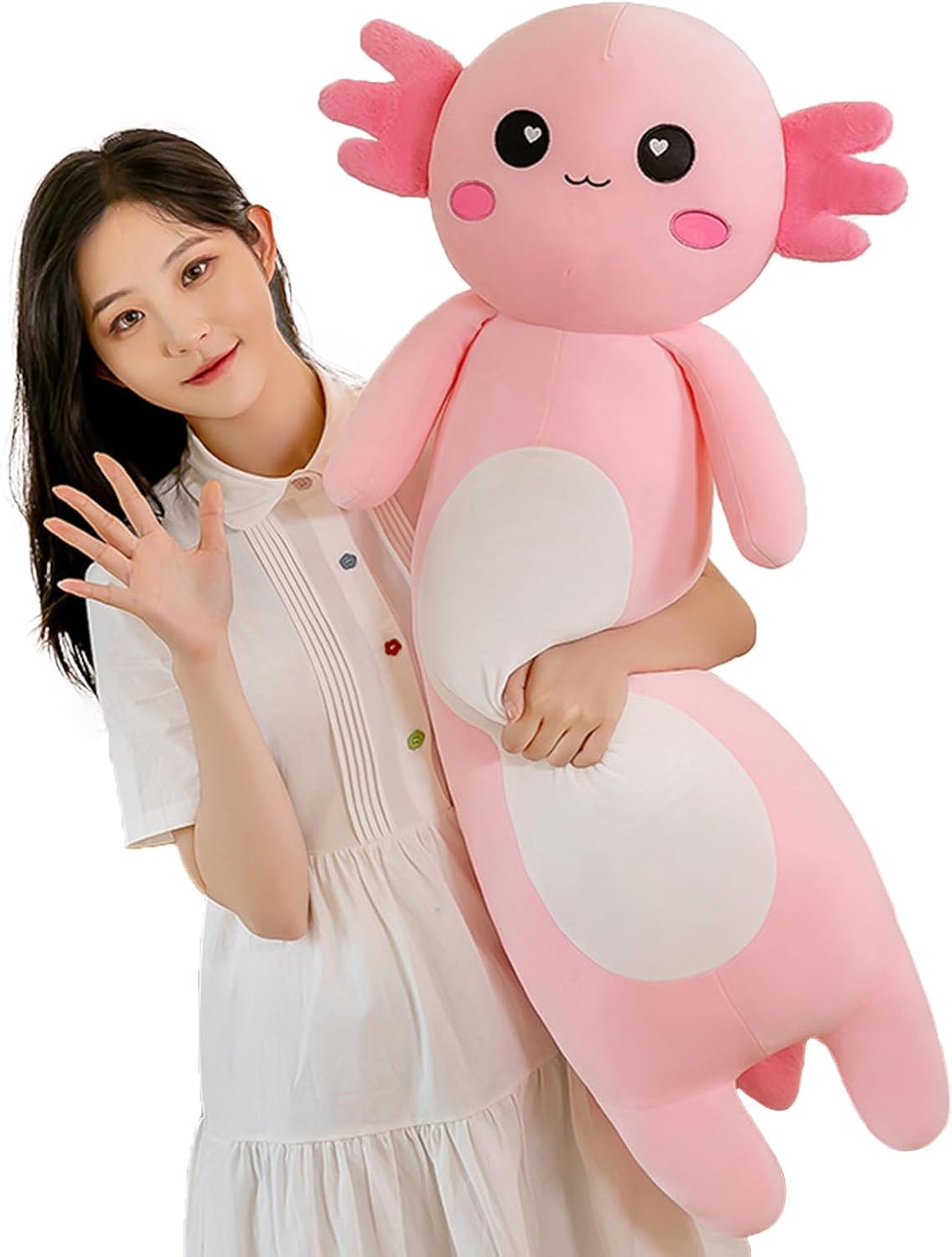 Aiuidun Long Axolotl Plush Pillow, Cute Axolotl Stuffed Animal Body Plush Soft Plushies Doll Toy for Girls Boys(65cm/25.59inch,Pink)-0