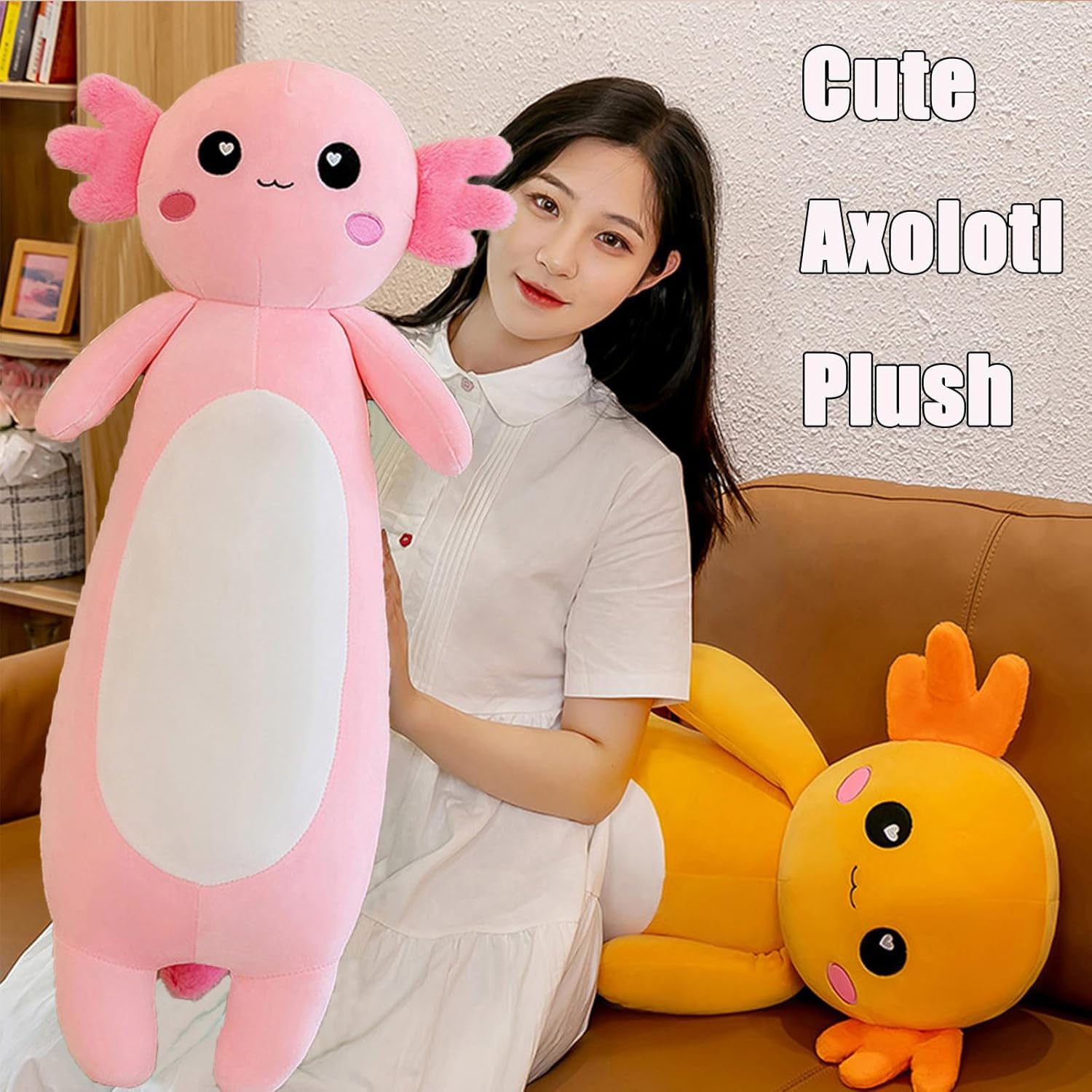 Aiuidun Long Axolotl Plush Pillow, Cute Axolotl Stuffed Animal Body Plush Soft Plushies Doll Toy for Girls Boys(65cm/25.59inch,Pink)-1