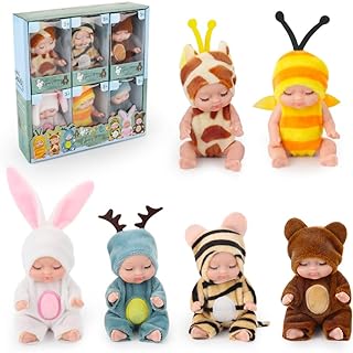 Lotvic Mini Reborn Dolls, 6 Pcs Sleeping Rebirth Dolls with Clothes, Miniature Reborn Doll Toys, Washable Lifelike Newborn Baby Doll, Realistic Small Baby Dolls for Girls Boys Toddlers and Kids Gift