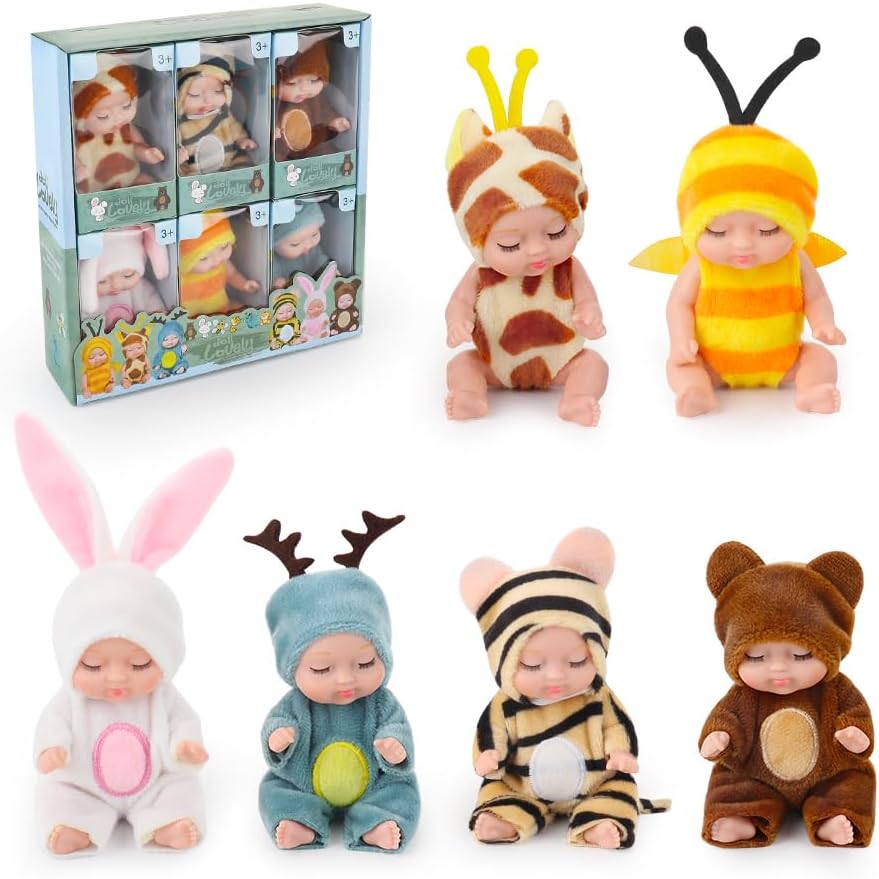 Lotvic Mini Reborn Dolls, 6 Pcs Sleeping Rebirth Dolls with Clothes, Miniature Reborn Doll Toys, Washable Lifelike Newborn Baby Doll, Realistic Small Baby Dolls for Girls Boys Toddlers and Kids Gift-0