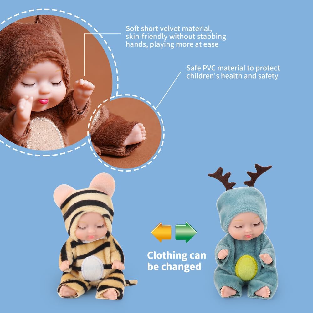 Lotvic Mini Reborn Dolls, 6 Pcs Sleeping Rebirth Dolls with Clothes, Miniature Reborn Doll Toys, Washable Lifelike Newborn Baby Doll, Realistic Small Baby Dolls for Girls Boys Toddlers and Kids Gift-5